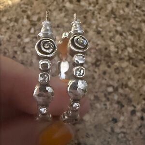 Brighton Silver Hoop Earrings with Beaded Design
